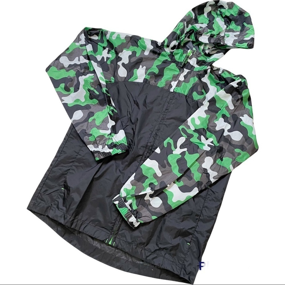Lands’ End kids zip up hooded rain jacket windbreaker large